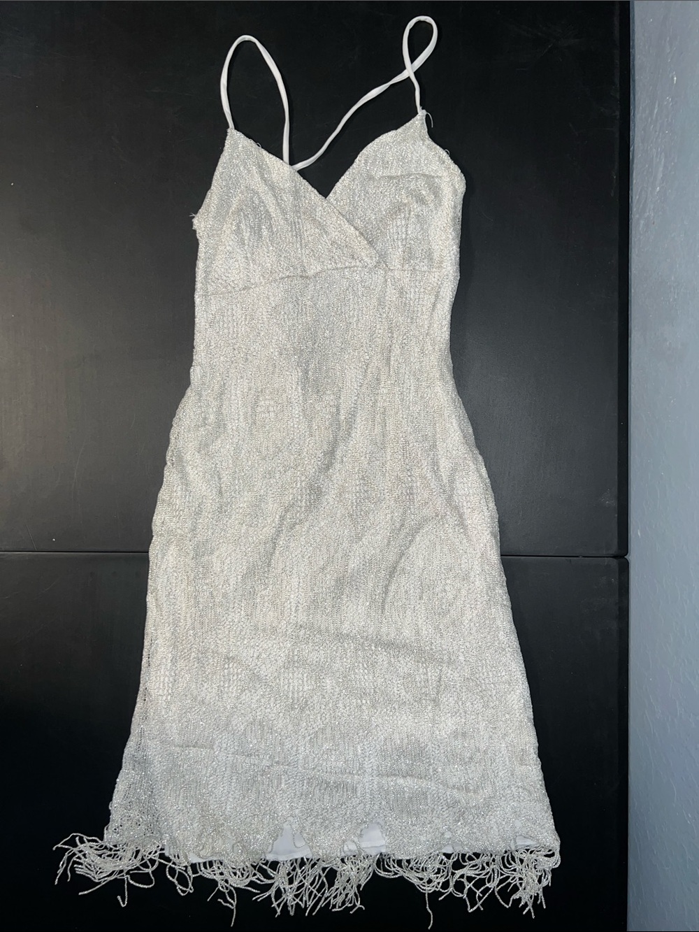 Hourglass Silver/White Beaded Midi Slip Dress